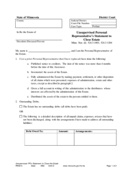 Document preview: Form PRO914 Unsupervised Personal Representative's Statement to Close Estate - Minnesota