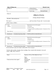 Document preview: Form PRO915 Affidavit of Service (Closing Informal Probate) - Minnesota