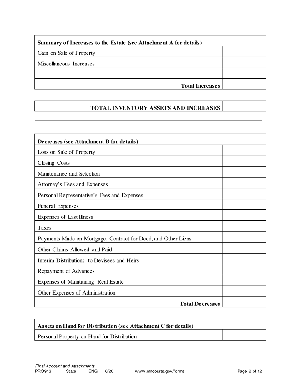 Form PRO913 Final Account and Proposal for Distribution - Minnesota, Page 2