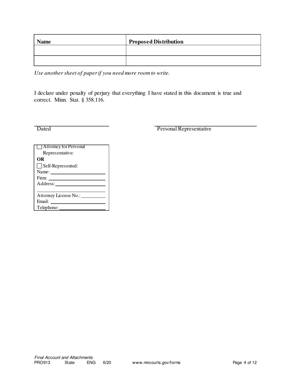 Form PRO913 Final Account and Proposal for Distribution - Minnesota, Page 4