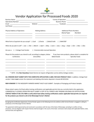 Vendor Application for Processed Foods - Mississippi