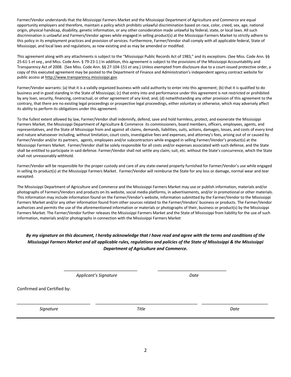 Vendor Application for Farmers - Mississippi, Page 2