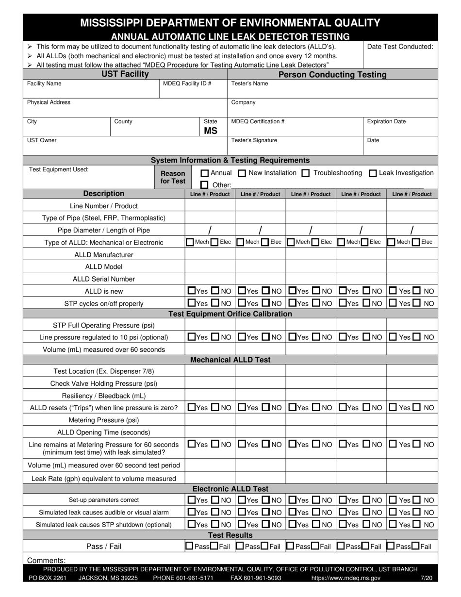Mississippi Annual Automatic Line Leak Detector Testing - Fill Out ...
