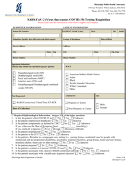 Document preview: Form 1198 Sars-Cov-2 (Virus That Causes Covid-19) Testing Requisition - Mississippi