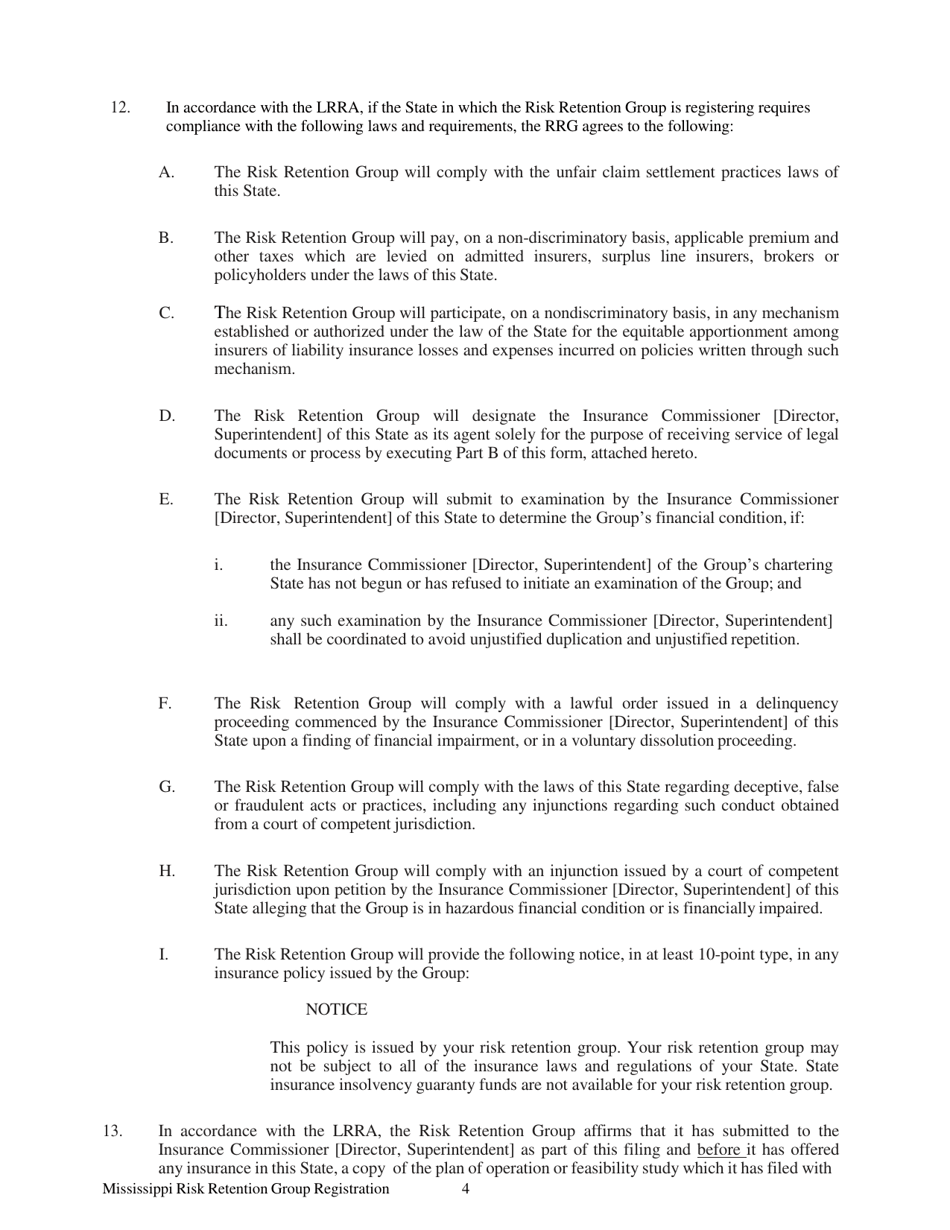 Risk Retention Group - Notice and Registration - Mississippi, Page 4