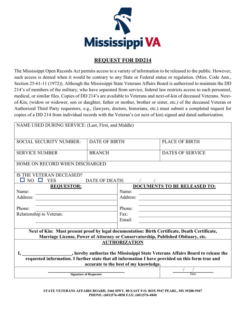 Request for Dd214 - Mississippi, Page 1