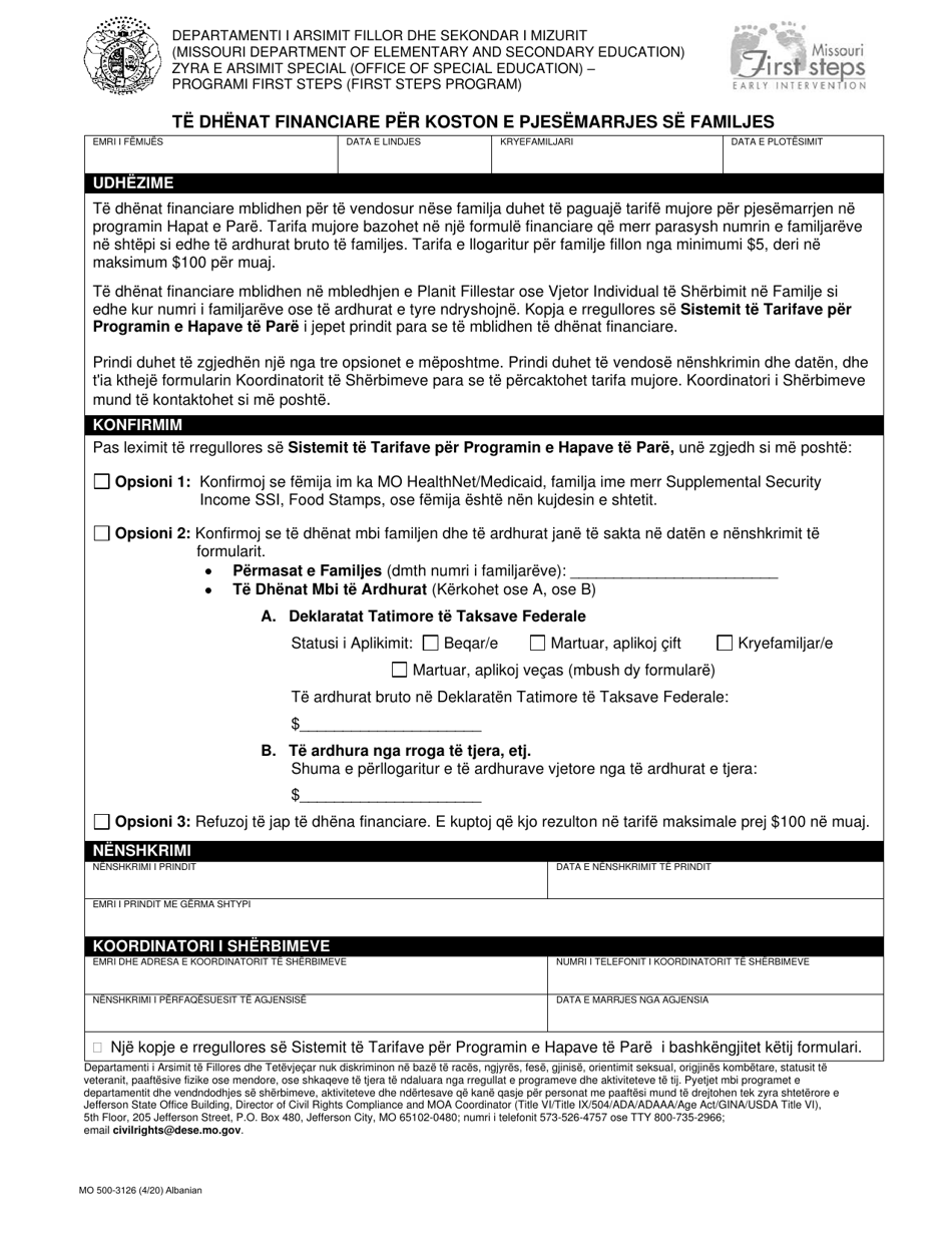 Form MO500-3126 Financial Information for Family Cost Participation - Missouri (Albanian), Page 1