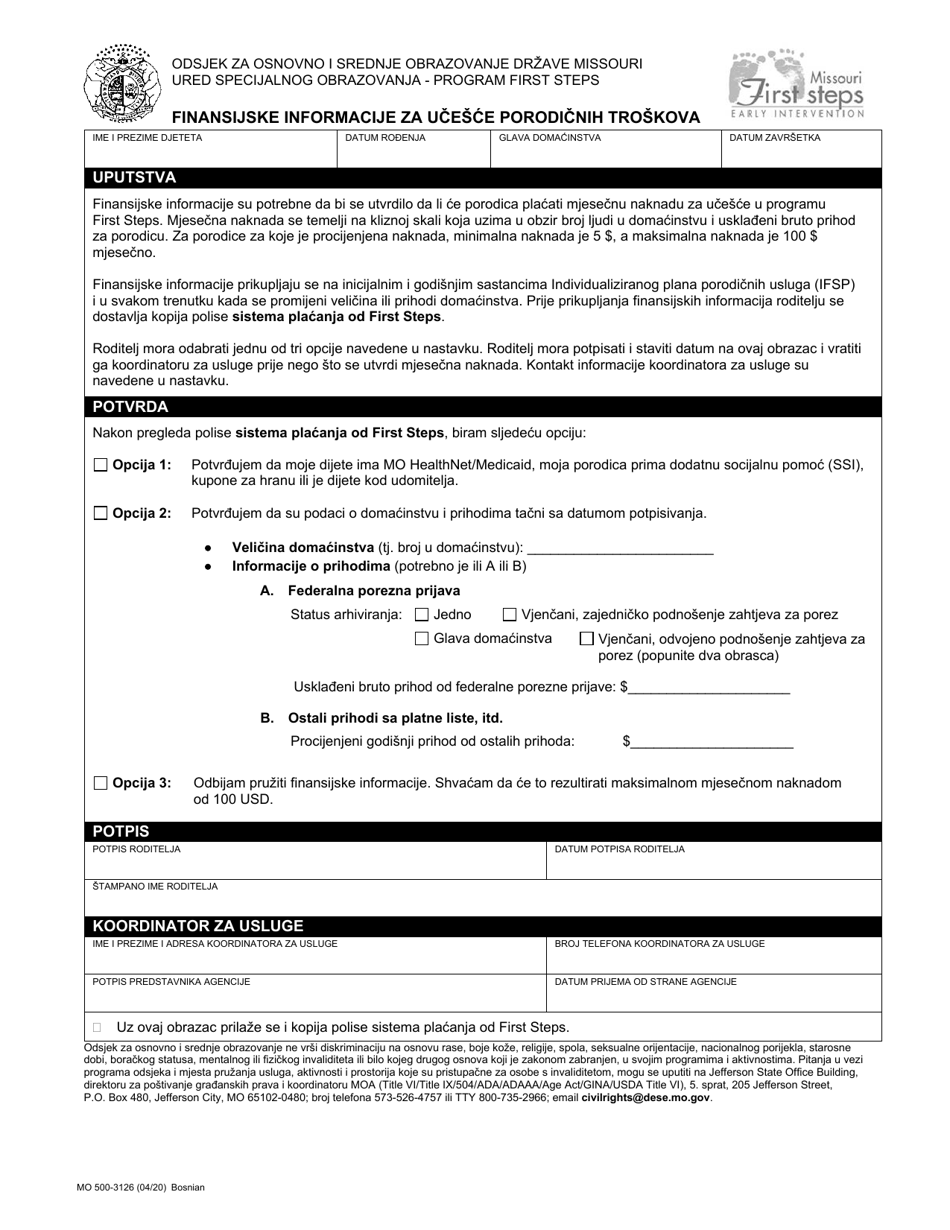 Form MO500-3126 Financial Information for Family Cost Participation - Missouri (Bosnian), Page 1