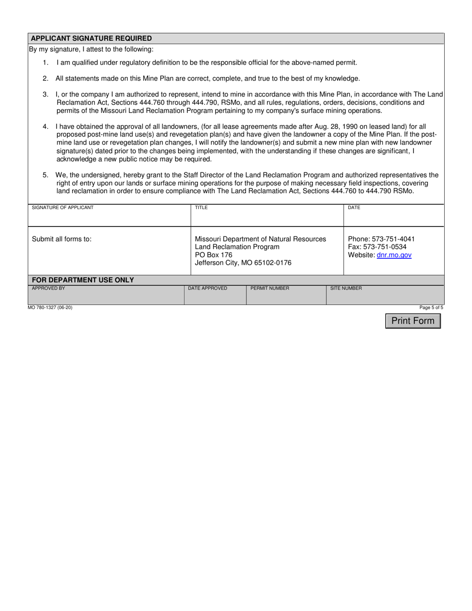Form MO780-1327 Mine Plan - Missouri, Page 5