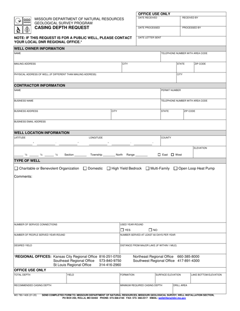 Form MO780-1426 Casing Depth Request - Missouri