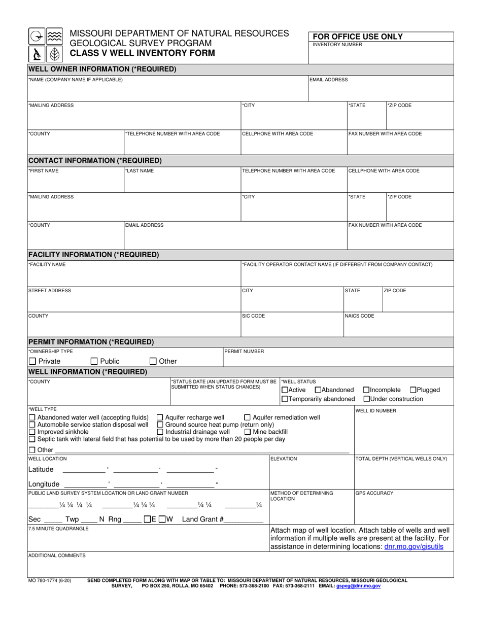 Form MO780-1774 Class V Well Inventory Form - Missouri, Page 1
