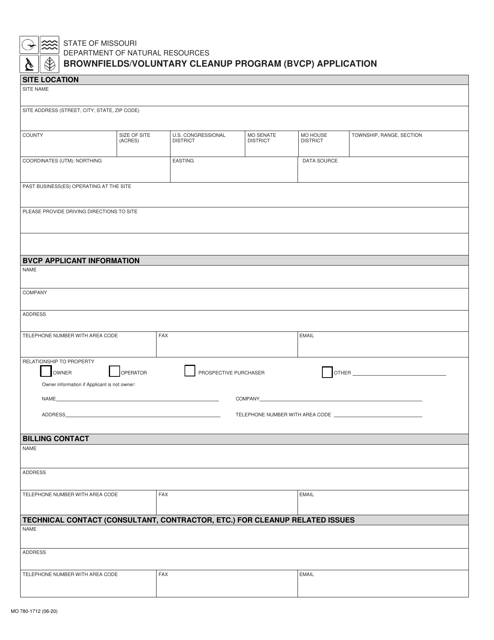 Form MO780-1712 Brownfields/Voluntary Cleanup Program (Bvcp) Application - Missouri