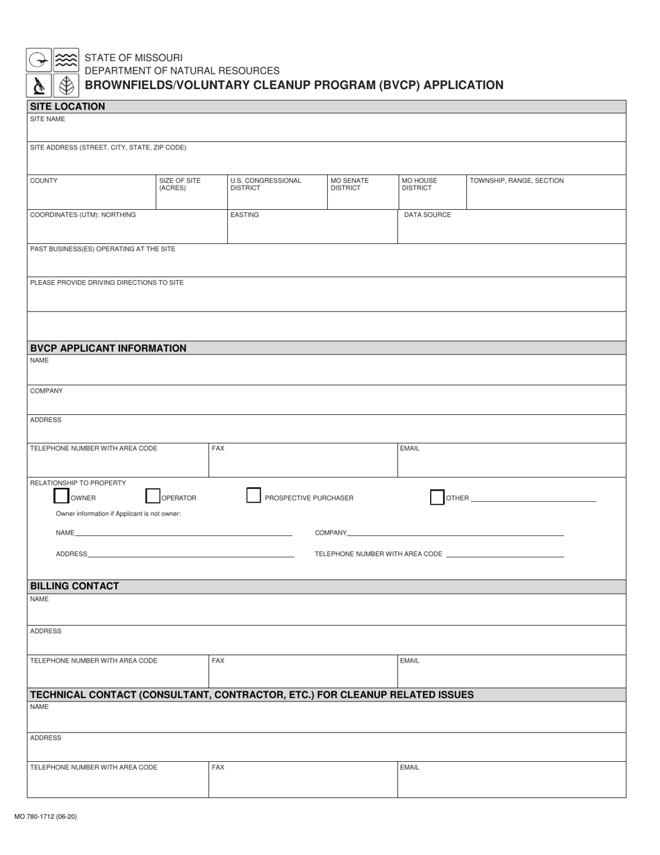 Form MO780-1712 Brownfields / Voluntary Cleanup Program (Bvcp) Application - Missouri, Page 1