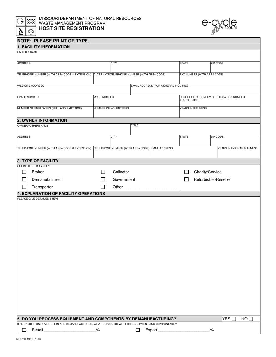 Form MO780-1981 Host Site Registration - Missouri, Page 1