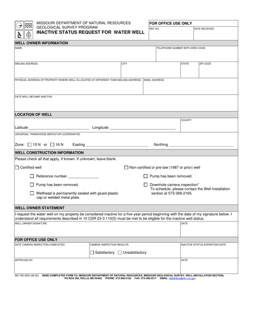 Form MO780-2903 Inactive Status Request for Water Well - Missouri