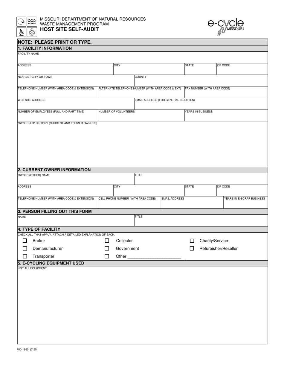 Form 780-1980 Host Site Self-audit - Missouri, Page 1