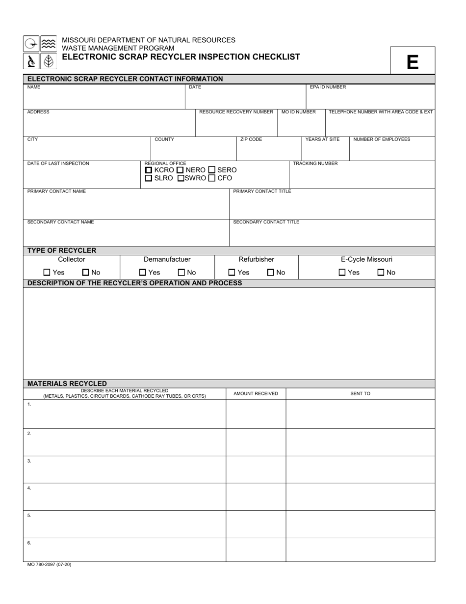 Form MO780-2097 Electronic Scrap Recycler Inspection Checklist - Missouri, Page 1