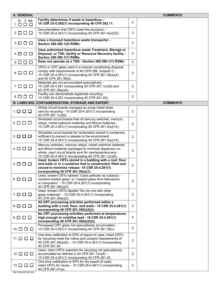 Form MO780-2097 Electronic Scrap Recycler Inspection Checklist - Missouri, Page 2