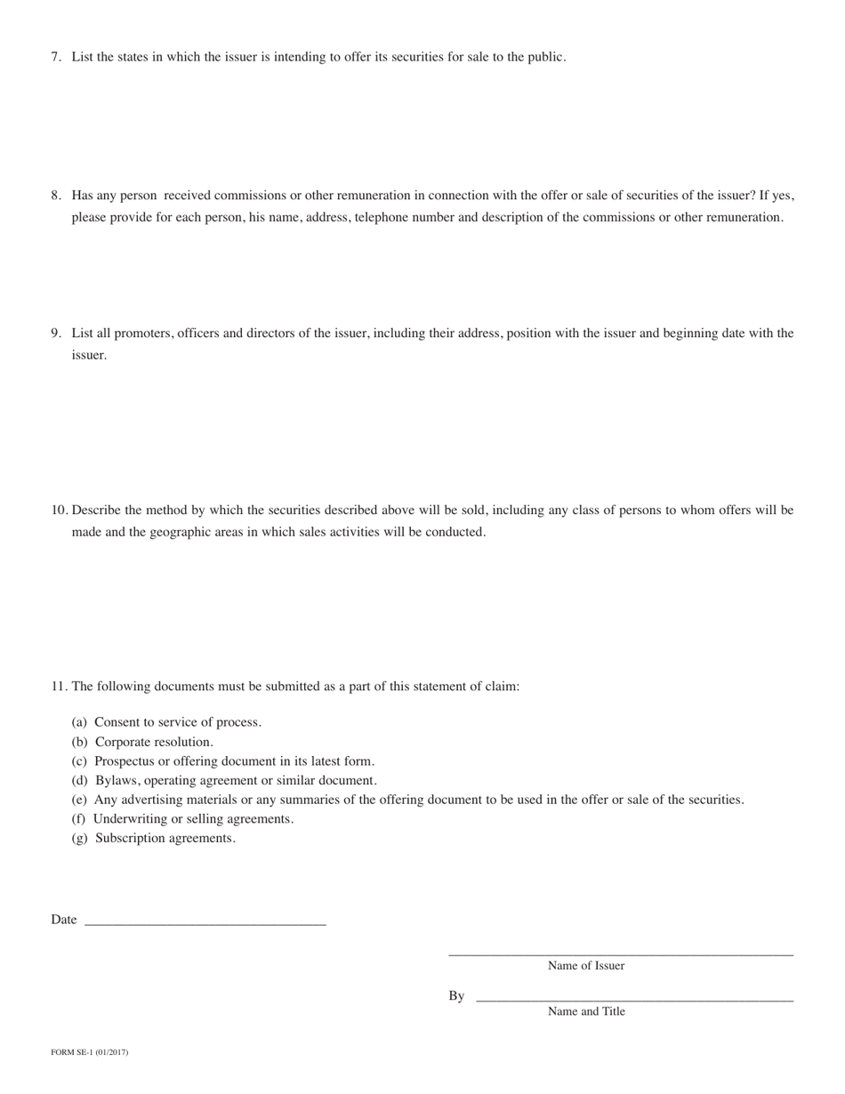 Form SE-1 Statement of Claim for the Exemption of Securities of a New Generation Processing Entity - Missouri, Page 2
