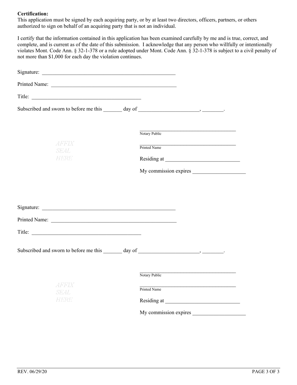 Application for Change in Control - Montana, Page 3