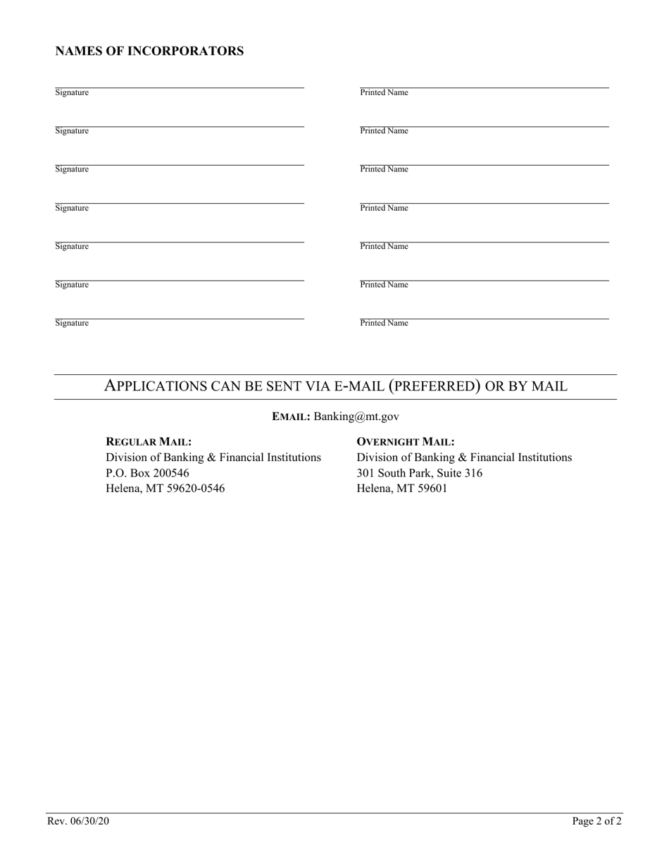 Application for Conversion of an Existing National-Chartered Bank to a State-Chartered Bank - Montana, Page 2