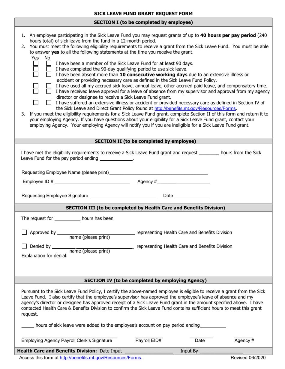 Sick Leave Fund Grant Request Form - Montana, Page 3
