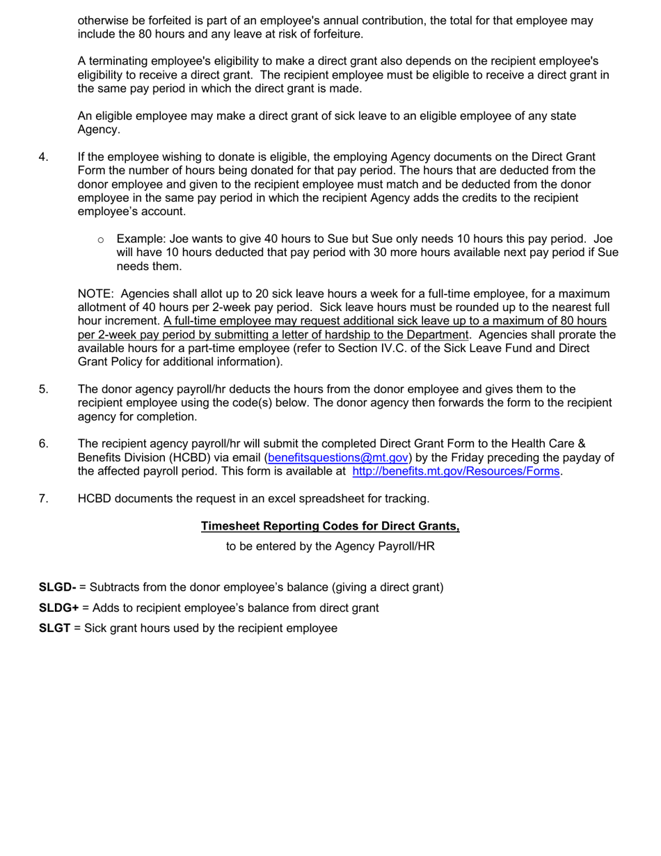 Direct Grant Form - Montana, Page 2