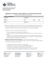 Document preview: Application for Review of Claim Against a Local Government Entity - Montana