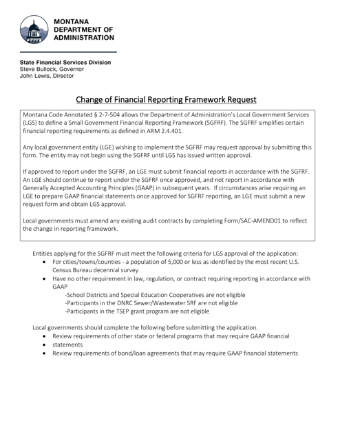Change of Financial Reporting Framework Request - Montana Download Pdf