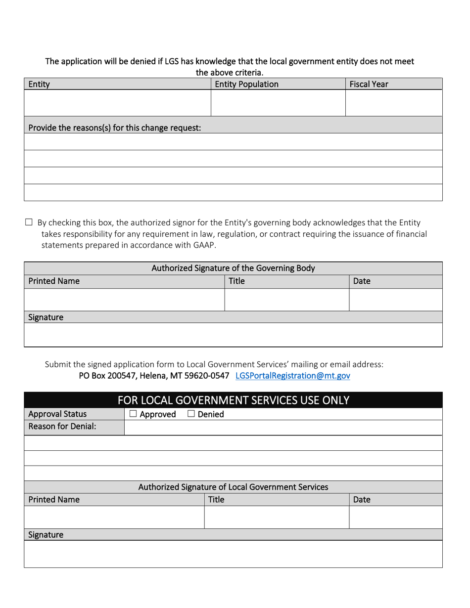 Change of Financial Reporting Framework Request - Montana, Page 2
