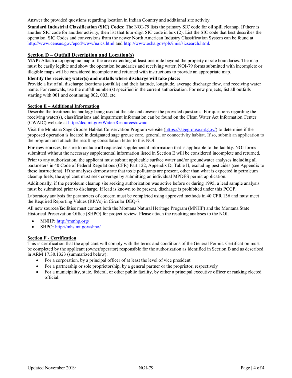 Form NOI-79 Notice of Intent (Noi) Petroleum Cleanup General Permit Mtg790000 - Montana, Page 4
