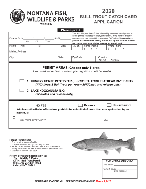 Bull Trout Catch Card Application - Montana Download Pdf