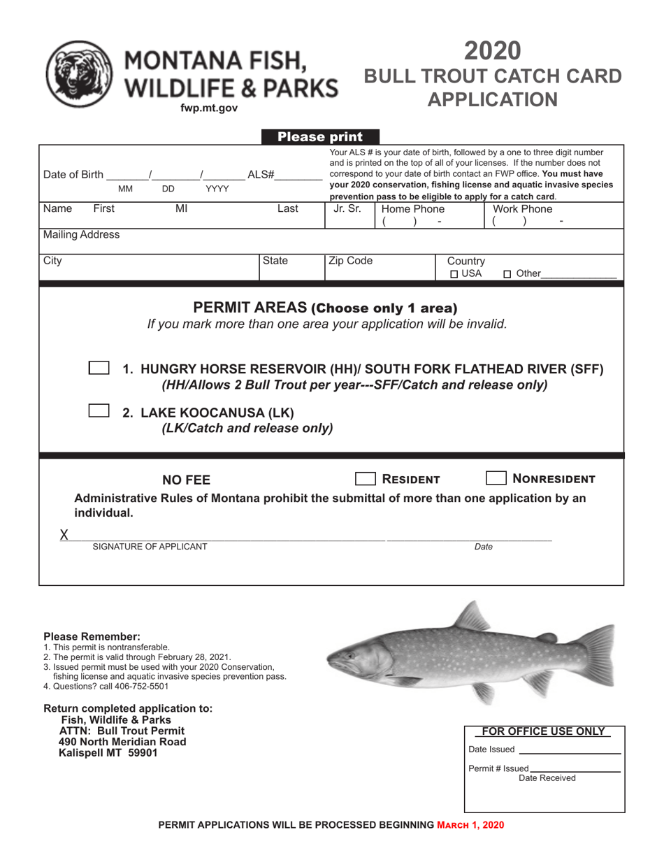 Bull Trout Catch Card Application - Montana, Page 1