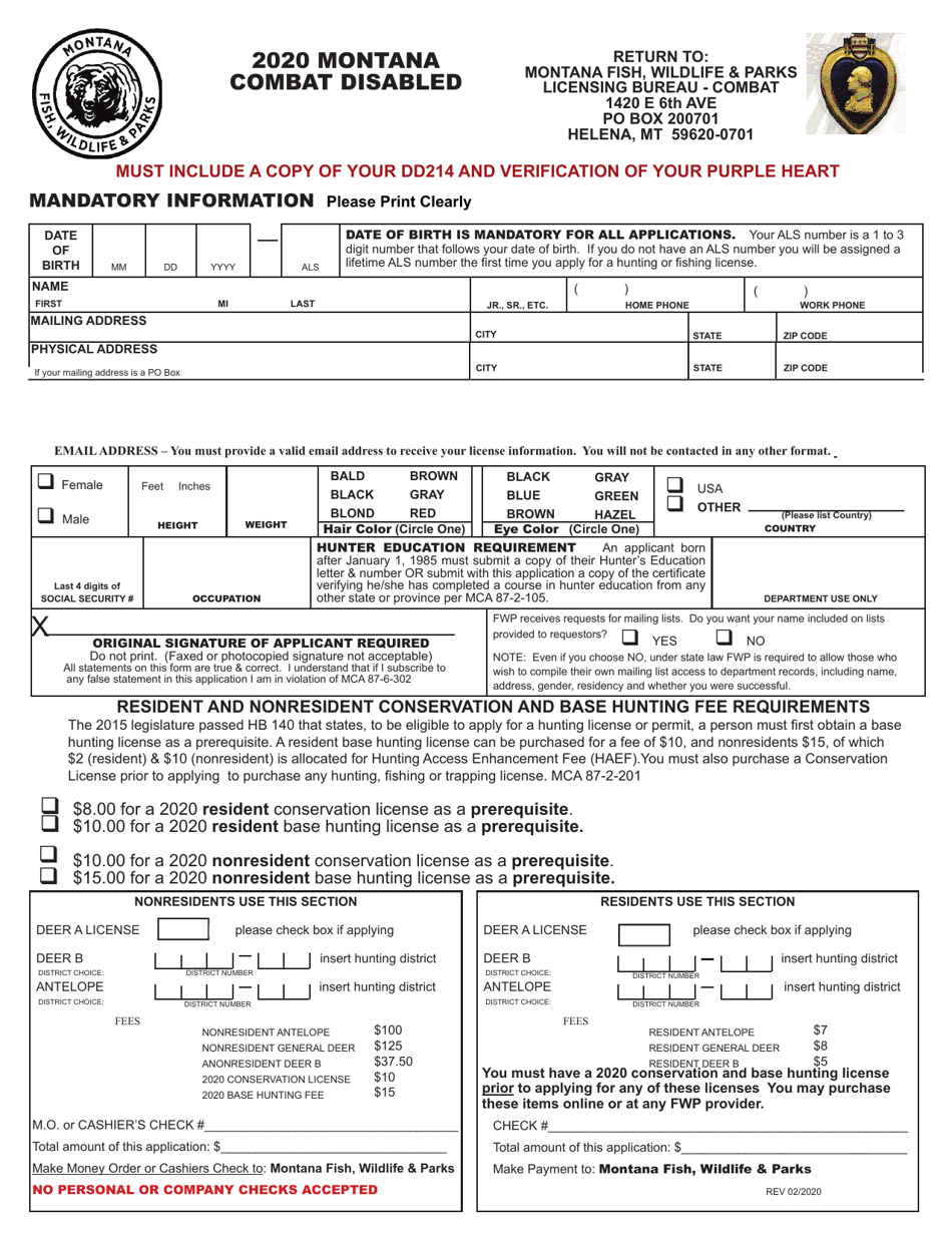Combat Disabled Application - Montana, Page 1