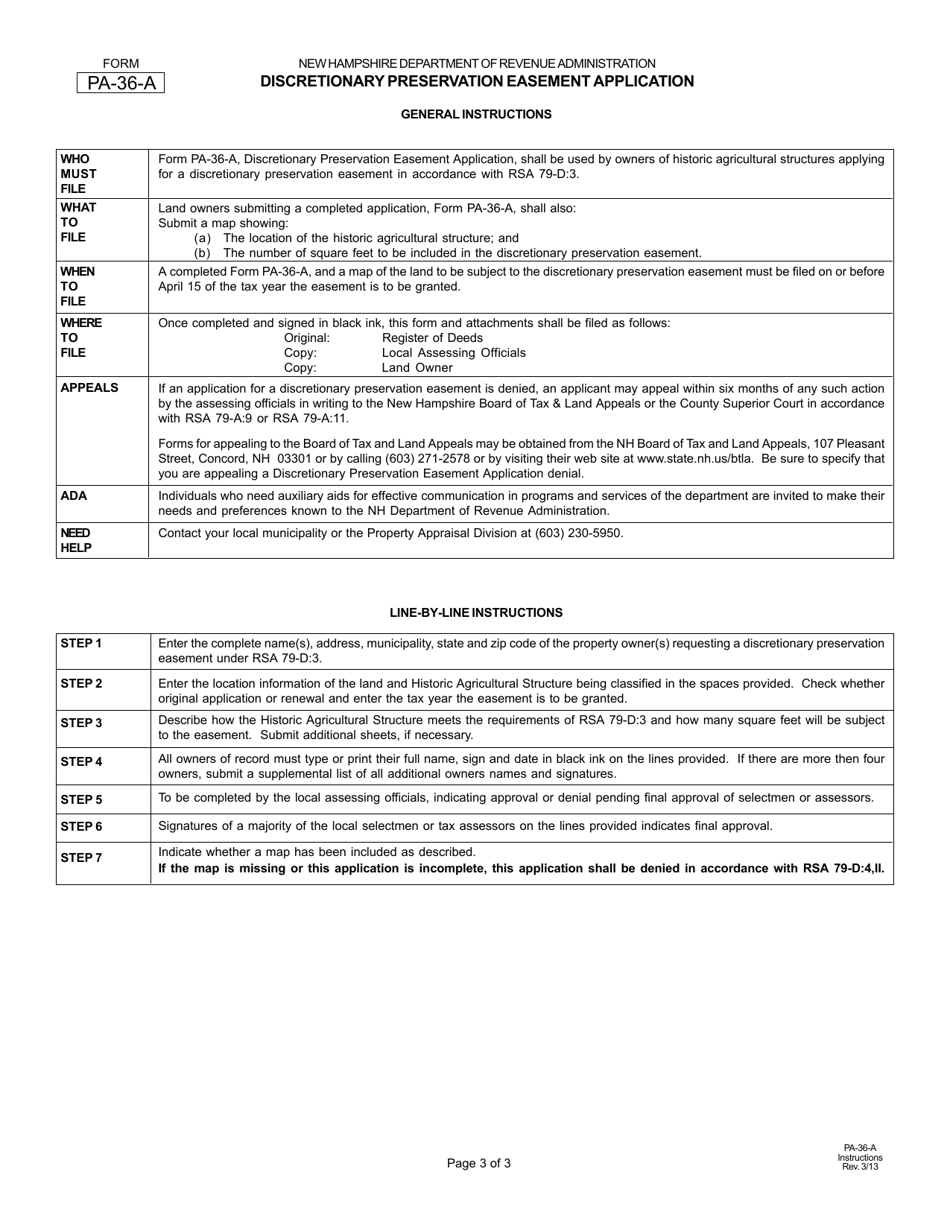 Form PA-36-A Discretionary Preservation Easement Application - New Hampshire, Page 3