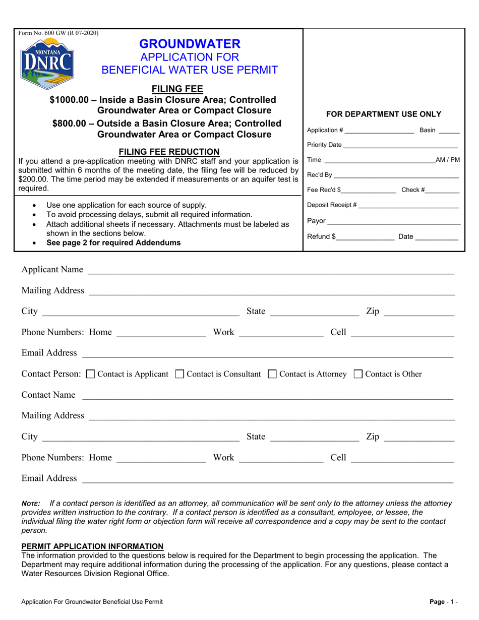 Form 600 GW Download Fillable PDF or Fill Online Residency Exception