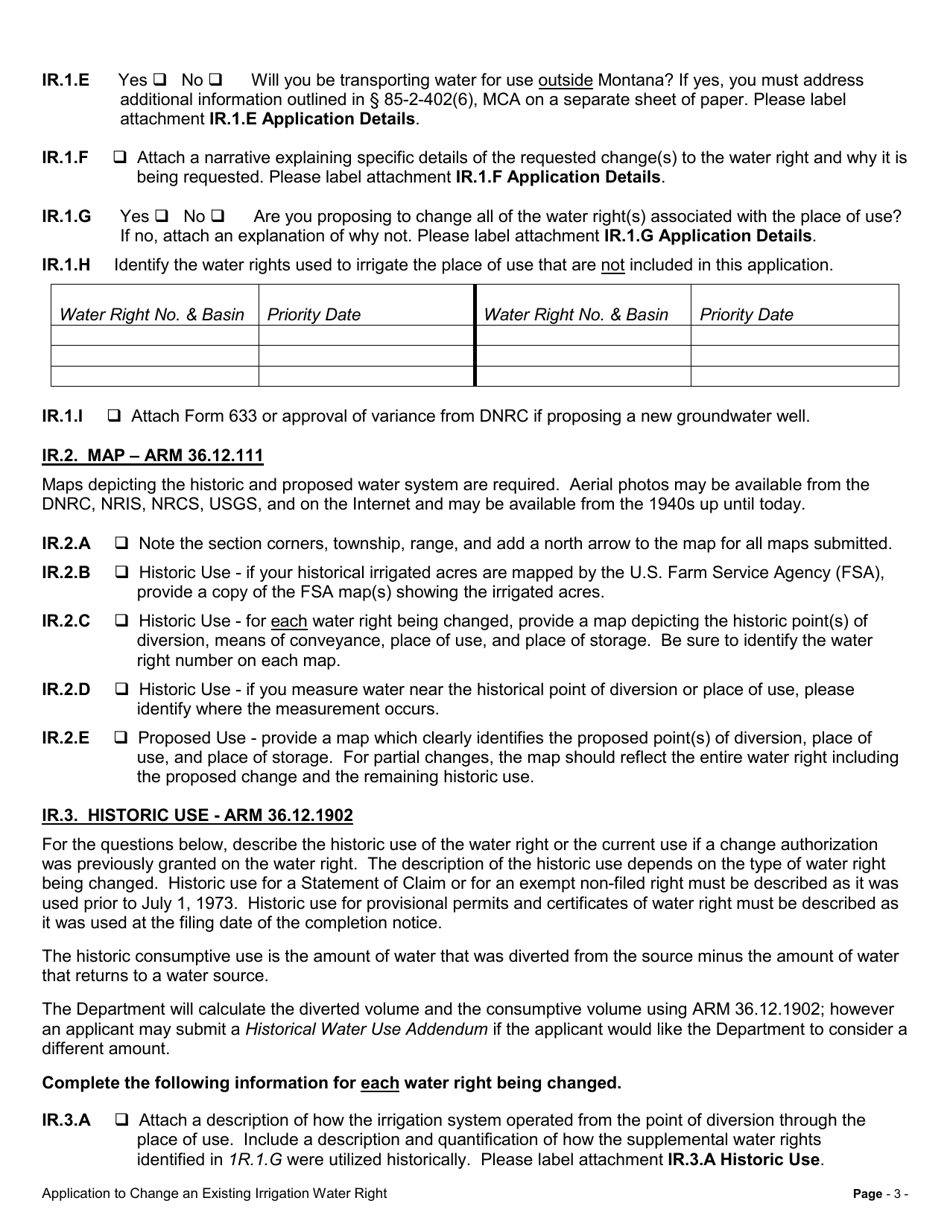 Form 606 IR Application to Change an Existing Irrigation Water Right - Montana, Page 3