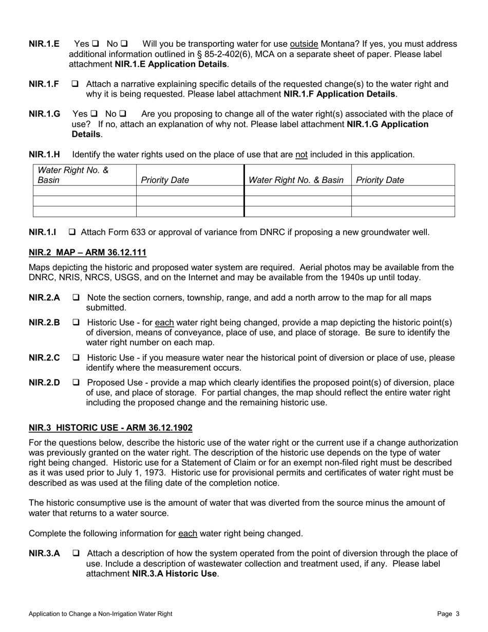 Form 606 NIR Application to Change an Existing Non-irrigation Water Right - Montana, Page 3