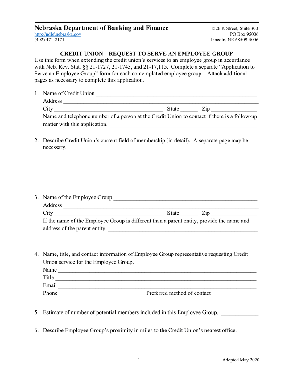 Credit Union - Request to Serve an Employee Group - Nebraska, Page 1