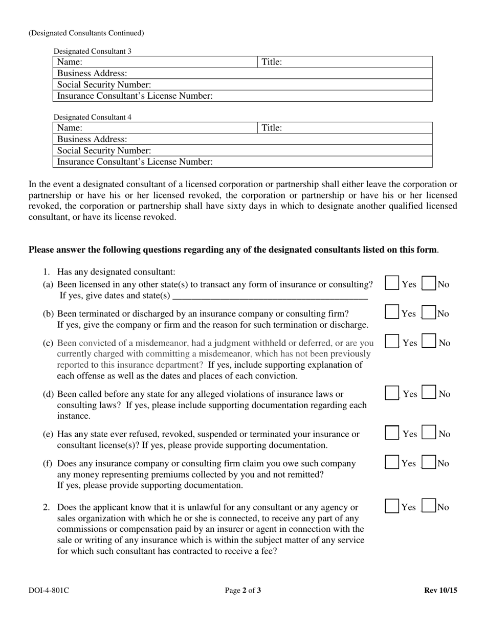 Form DOI-4-801C Application for Insurance Consultants License (Corporation or Partnership) - Nebraska, Page 4
