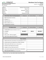 Document preview: Form CVO-102 Distributor Fuel Tax Return (Q3) - Vermont