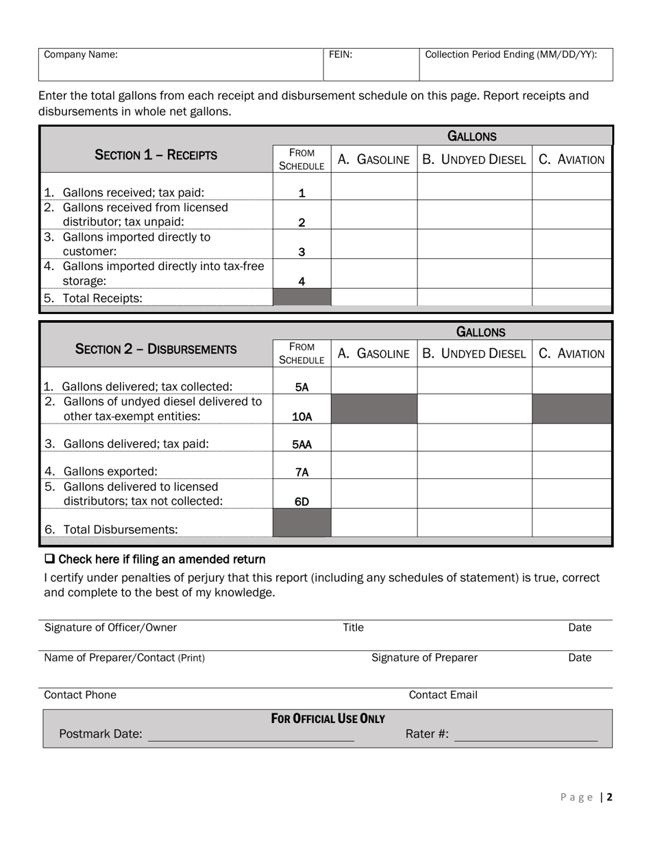 Form CVO-102 Distributor Fuel Tax Return (Q3) - Vermont, Page 2