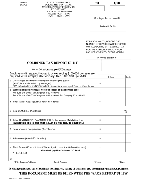 Form UI-11T Combined Tax Report - Nebraska