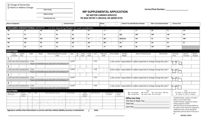 Document preview: Irp Supplemental Application - Nebraska