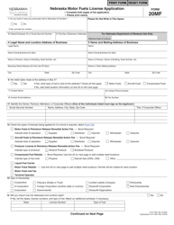 Form 20MF Nebraska Motor Fuels License Application - Nebraska