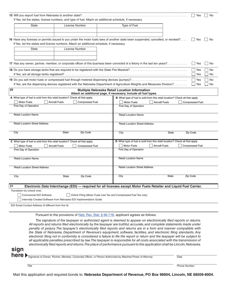 Form 20MF Nebraska Motor Fuels License Application - Nebraska, Page 2