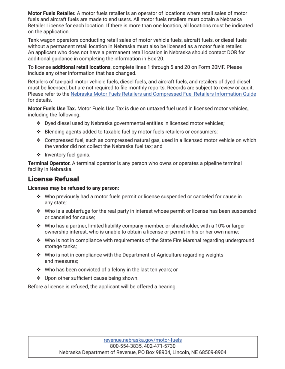 Form 20MF Nebraska Motor Fuels License Application - Nebraska, Page 4