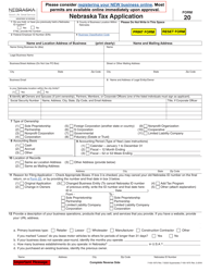 Form 20 Nebraska Tax Application - Nebraska