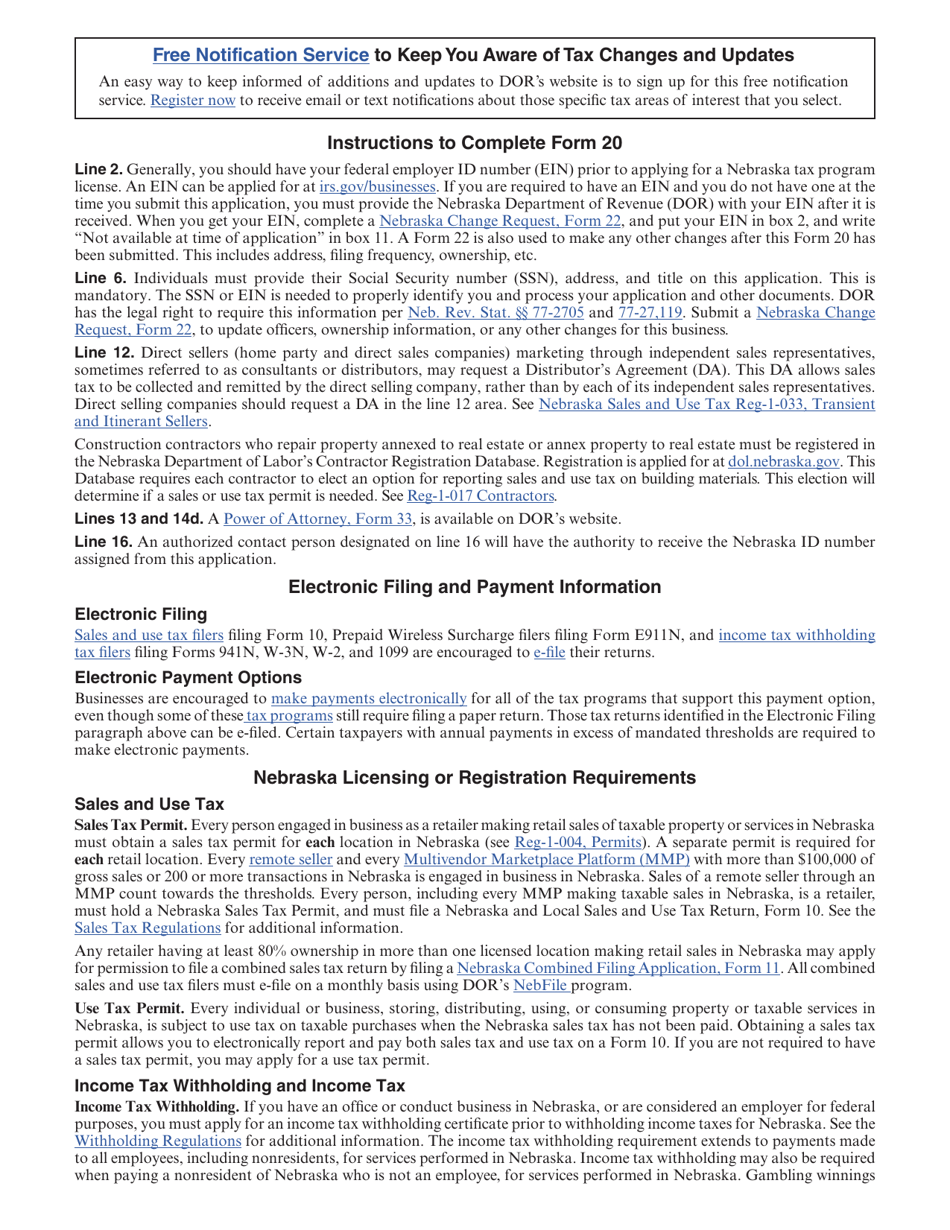 Form 20 Nebraska Tax Application - Nebraska, Page 3