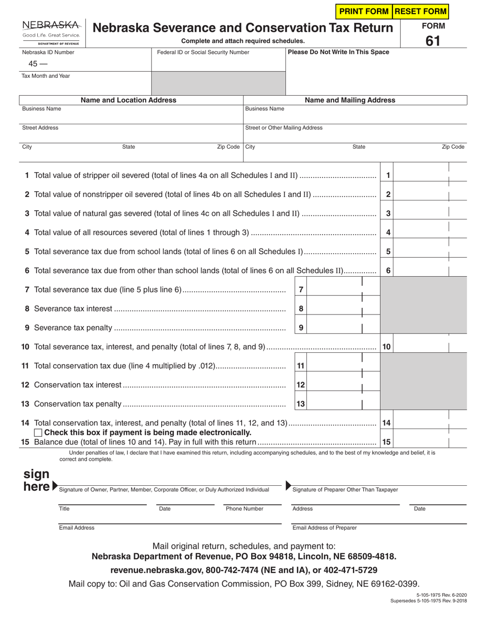 Form 61 Nebraska Severance and Conservation Tax Return - Nebraska, Page 1